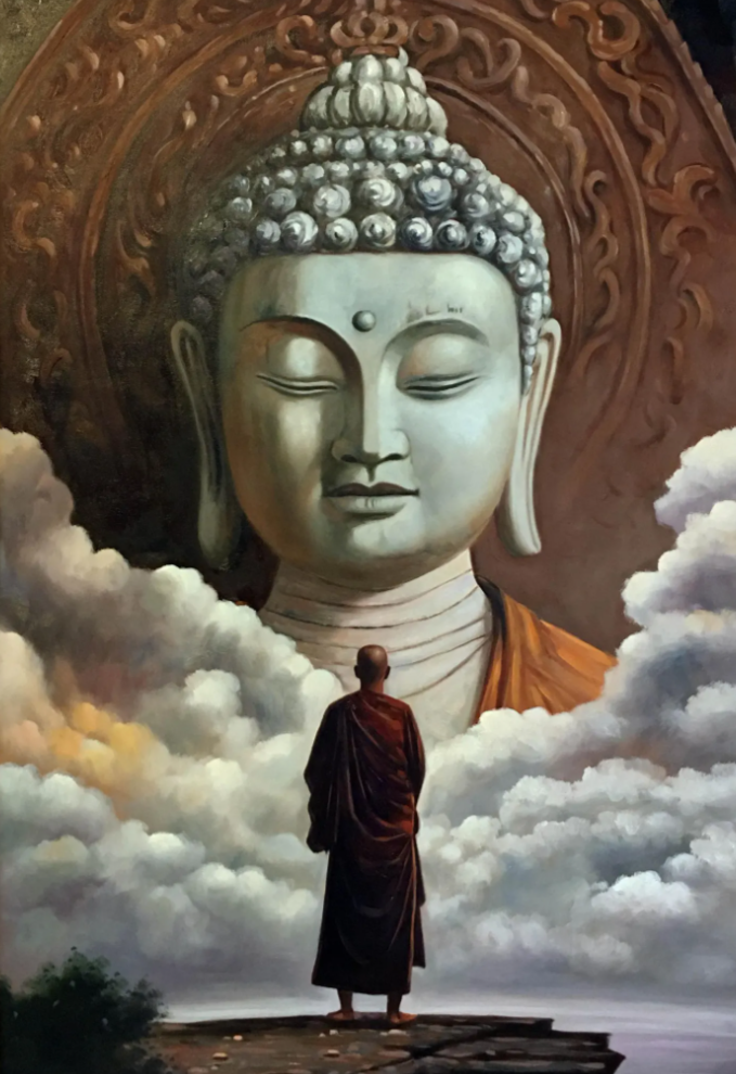 La compassion du Bouddha est infinie 60 x 90 cm Huile sur toile originale FAITE À LA MAIN