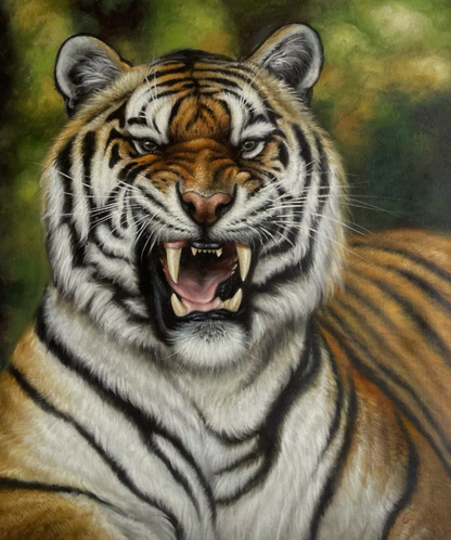 art-figuratif-animalier-tigre-menaçant-tableau-peinture-originale-huile-toile
