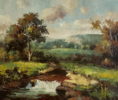 Magnifique peinture à l'huile sur toile paysage rivière country creek