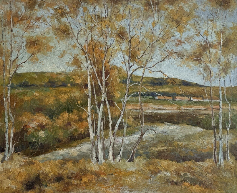 paysage campagne arbres en automne peinture originale  huile sur toile