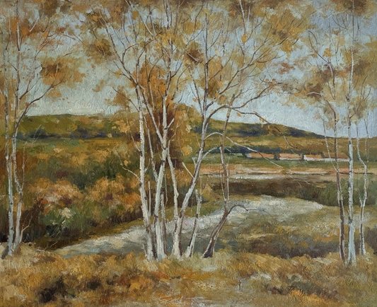 paysage campagne arbres en automne peinture originale  huile sur toile