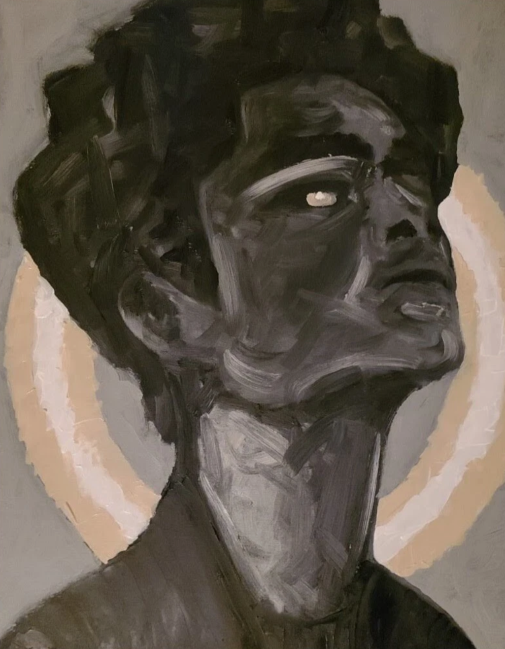 Alors que la lumière de la renommée s'estompe- portrait jeune homme-art moderne- huile sur toile