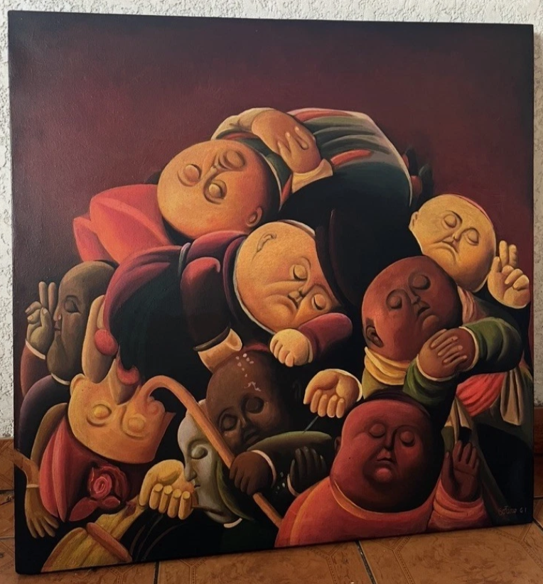 reproduction inspirée de Botero huile sur toile - œuvre d'art envoûtante, une symphonie de l'inconscient