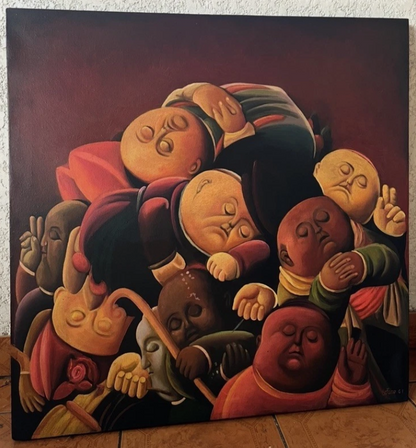 reproduction inspirée de Botero huile sur toile - œuvre d'art envoûtante, une symphonie de l'inconscient