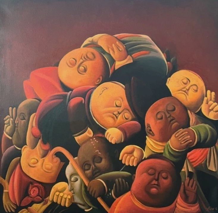 reproduction inspirée de Botero huile sur toile - œuvre d'art envoûtante, une symphonie de l'inconscient