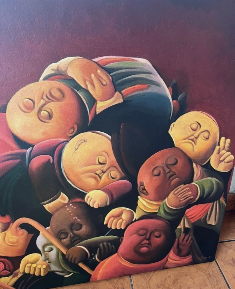 reproduction inspirée de Botero huile sur toile - œuvre d'art envoûtante, une symphonie de l'inconscient
