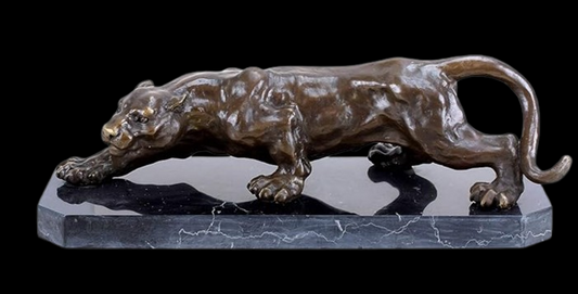 bronze de luxe panthère bronze / noir 42,8 x 14,9 x H. 13,8 cm - Élégante sculpture en bronze avec socle en marbre
