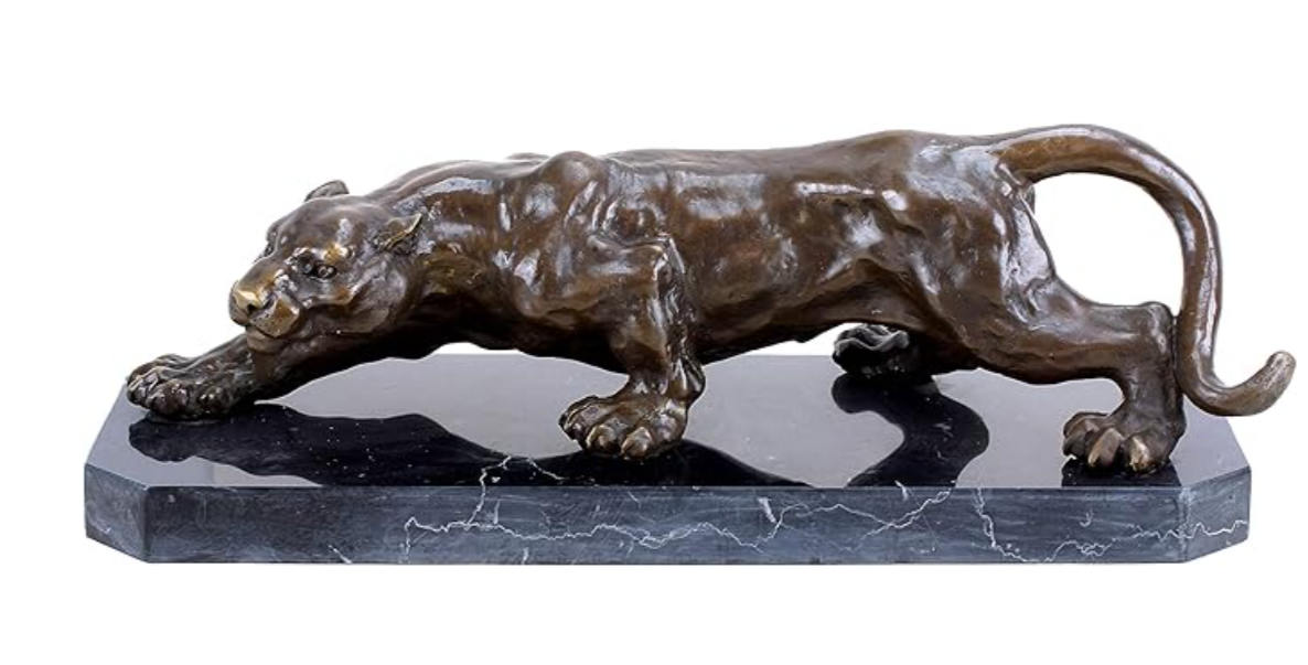 bronze de luxe panthère bronze / noir 42,8 x 14,9 x H. 13,8 cm - Élégante sculpture en bronze avec socle en marbre