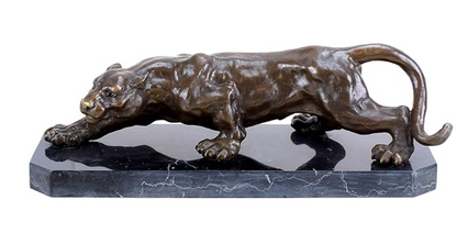 bronze de luxe panthère bronze / noir 42,8 x 14,9 x H. 13,8 cm - Élégante sculpture en bronze avec socle en marbre