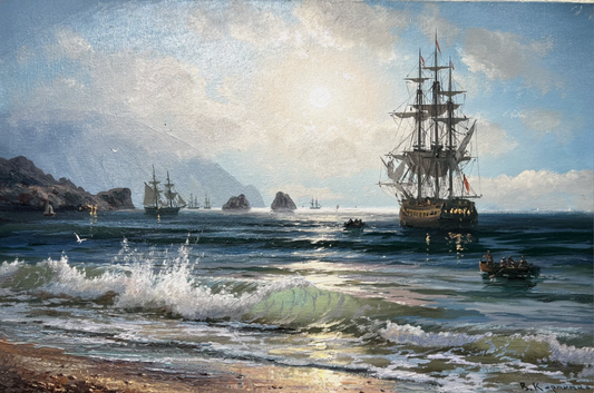 peinture paysage marin bateaux voiliers fait main voilier mer toile signée