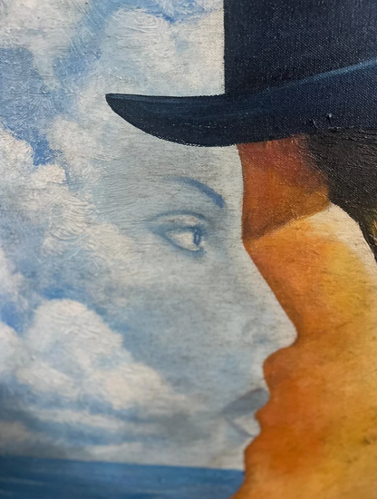 art-surréalisme-portrait-deux têtes-colombe-peinture-huile sur toile-d'apres Magritte