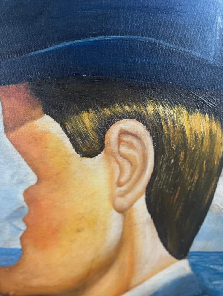 art-surréalisme-portrait-deux têtes-colombe-peinture-huile sur toile-d'apres Magritte