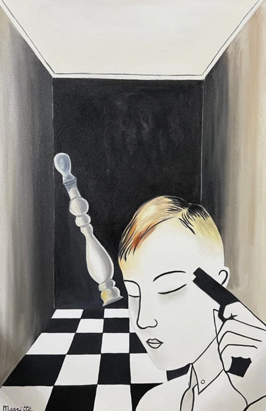 art surréaliste peinture huile sur toile échec et mat d'après Magritte