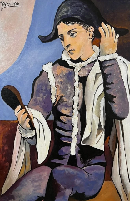 art-decoration-tableau-peinture-huile-toile-portrait-masculin-Arlequin-à la manière de Picasso