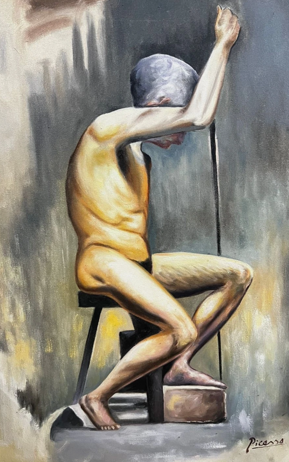 portrait la vieillesse d'après Picasso tableau peinture huile sur toile signée