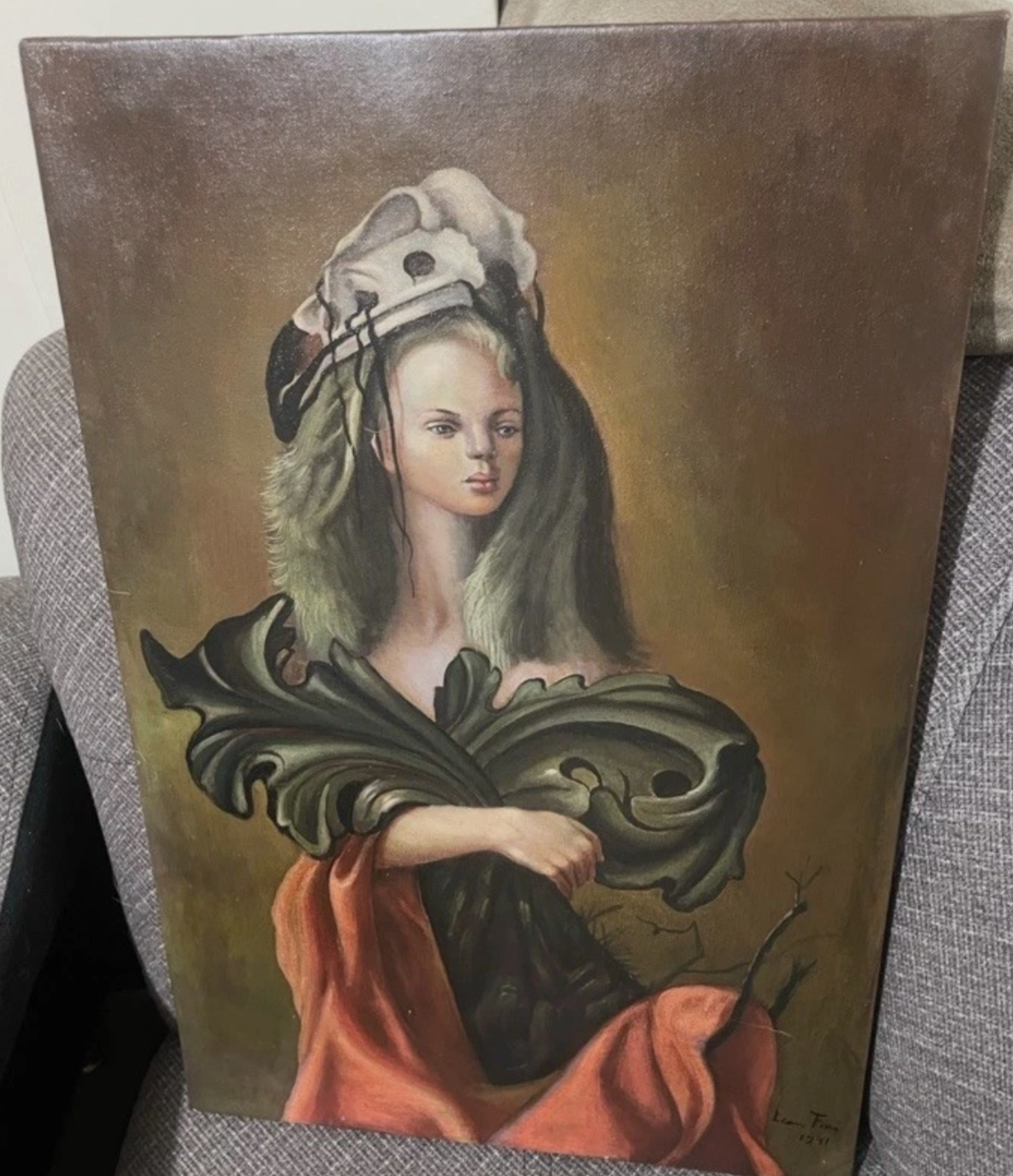 art surréaliste peinture huile sur toile portrait dame d'après L.Fini