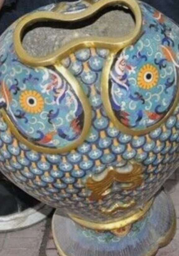 PAIRE VASES bronze cloisonné or 24 carats poisson doré Zun