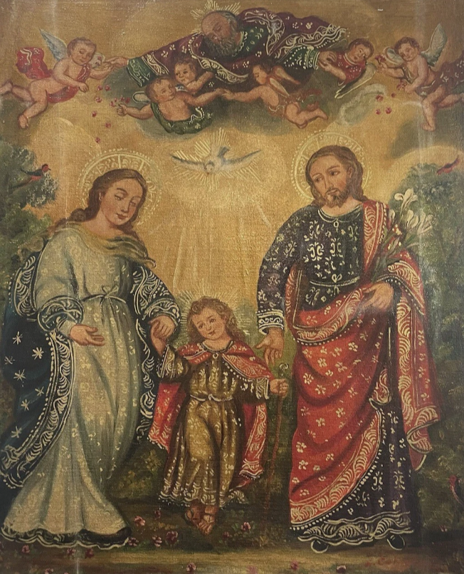 Sainte Famille, Sacrée Famille, Peinture à l'huile originale, Peinte à la main, Peinture Cusco