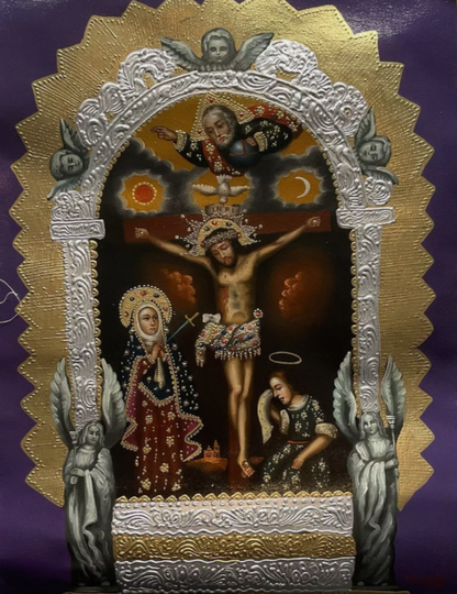 Tableau huile original école Jésus Christ crucifixion