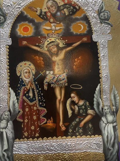 Tableau huile original école Jésus Christ crucifixion