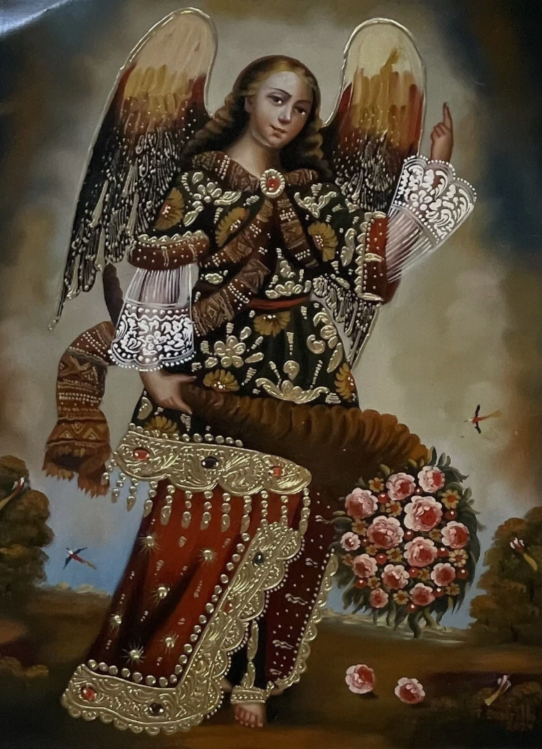 Tableau huile original école St Gabriel Archange Cusco-Cusco School Peru Original Oil Painting of Gabriel the archangel