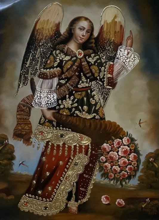 Tableau huile original école St Gabriel Archange Cusco-Cusco School Peru Original Oil Painting of Gabriel the archangel