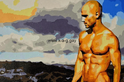 AT THE EDGE art-érotique-gay-peinture-huile sur toile-originale-homme-nu-intégrale
