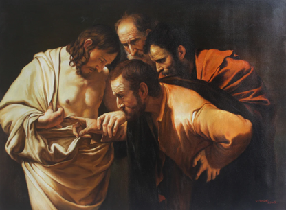 Caravage huile sur toile l'incrédulité de saint Thomas - Caravaggio oil on canvas the incredulity of Saint Thomas