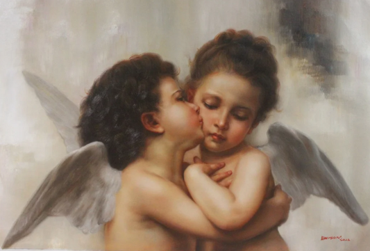 Reproduction à l'huile sur toile de William Bouguereau, Le Premier Baiser