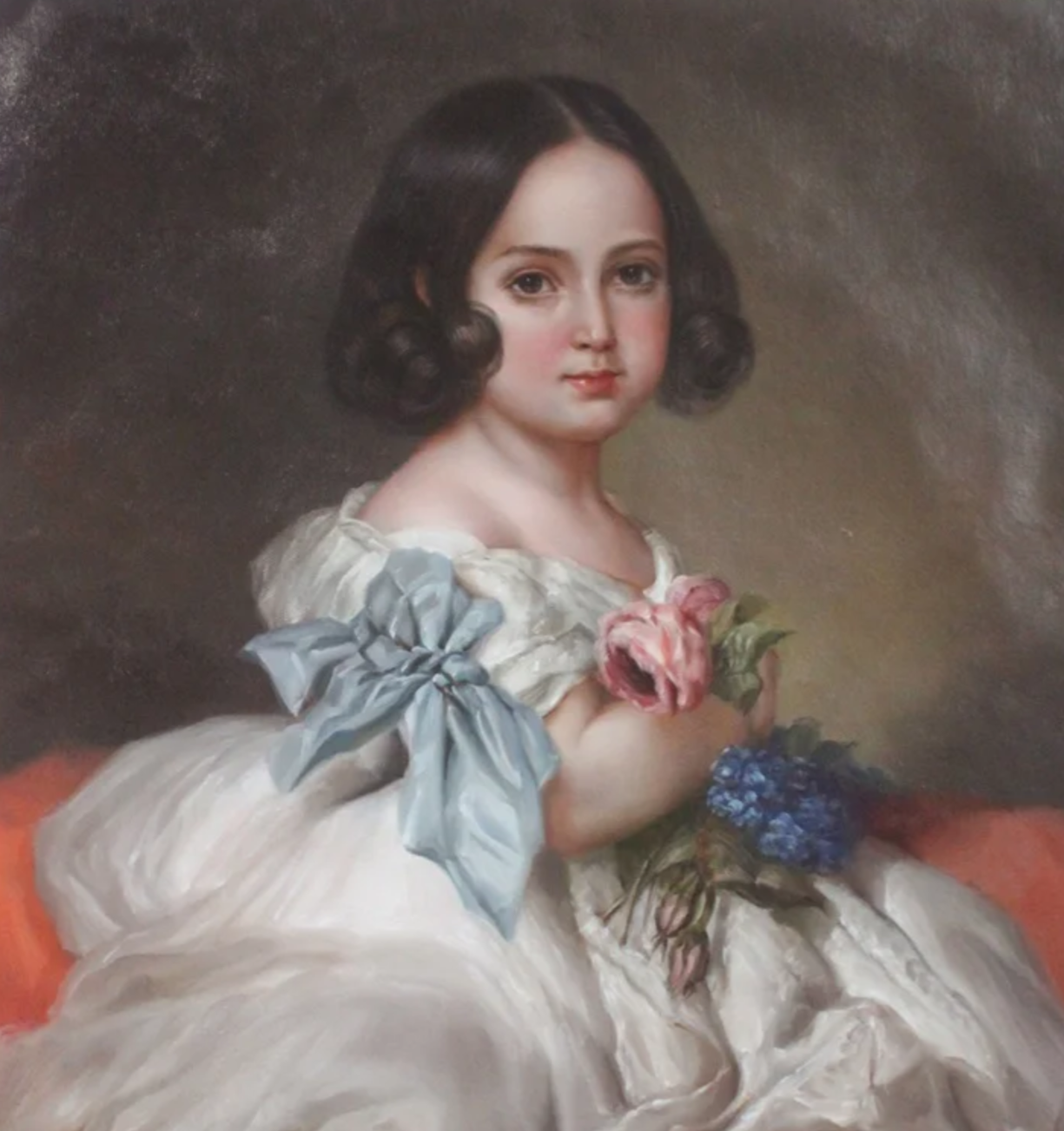 art-portrait-féminin-fille-princesse-peinture-huile-toile -Portrait d'après Winterhalter Princesse Charlotte