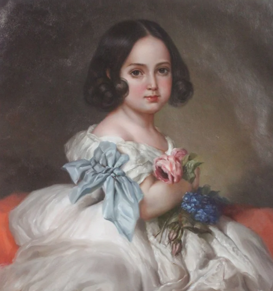 art-portrait-féminin-fille-princesse-peinture-huile-toile -Portrait d'après Winterhalter Princesse Charlotte