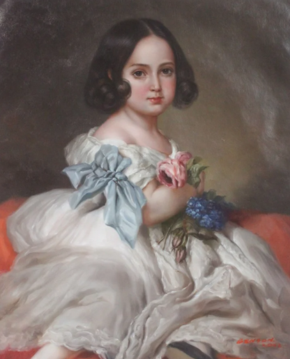 art-portrait-féminin-fille-princesse-peinture-huile-toile -Portrait d'après Winterhalter Princesse Charlotte