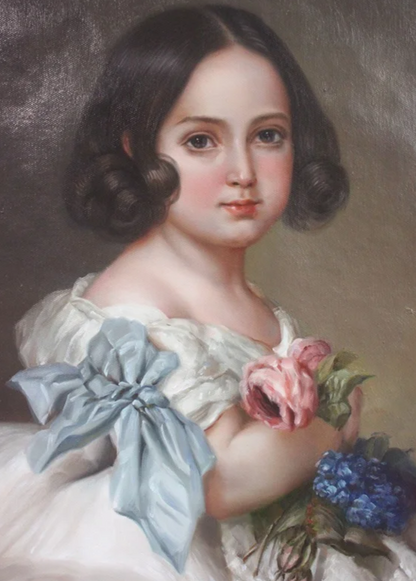 art-portrait-féminin-fille-princesse-peinture-huile-toile -Portrait d'après Winterhalter Princesse Charlotte