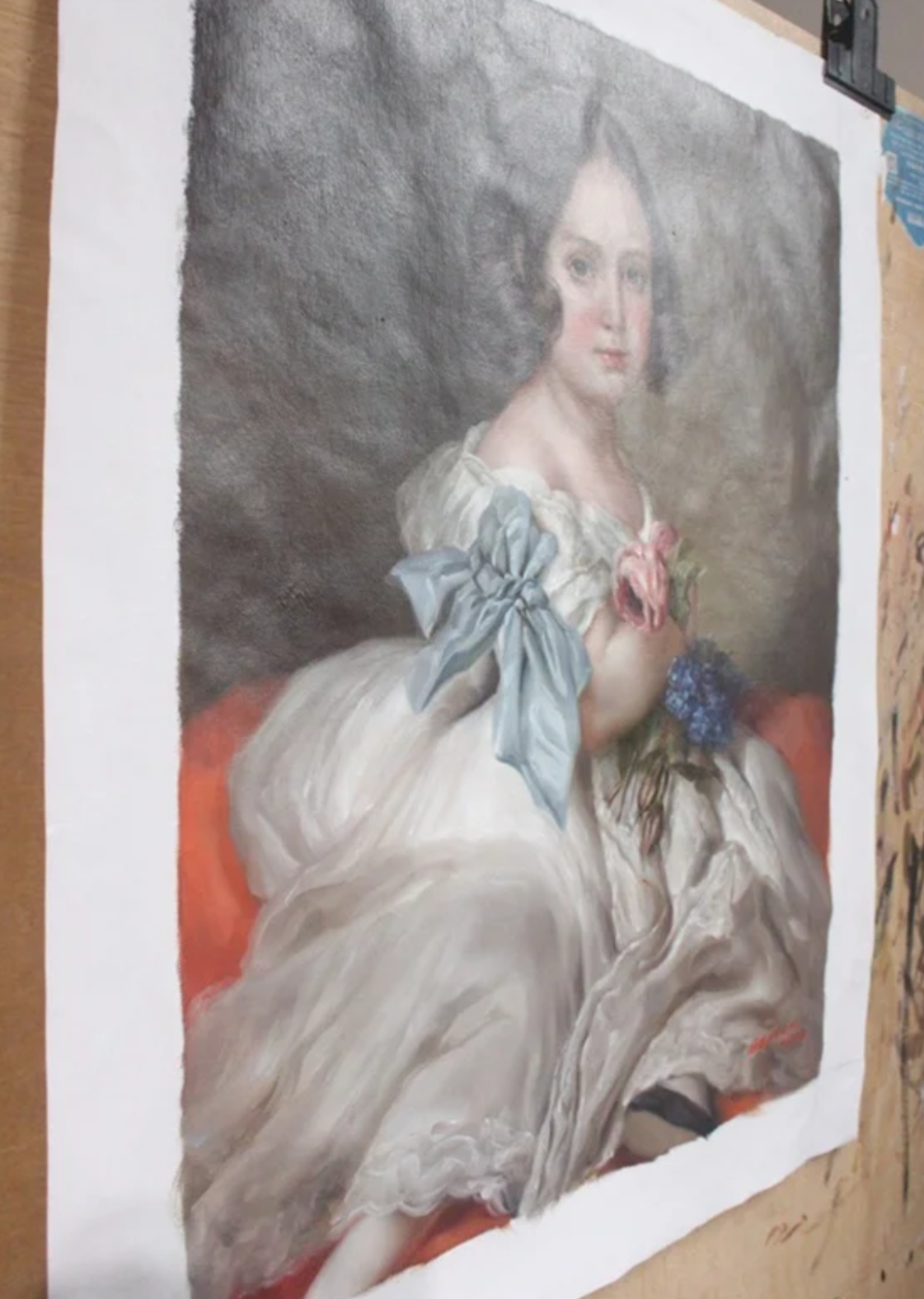 art-portrait-féminin-fille-princesse-peinture-huile-toile -Portrait d'après Winterhalter Princesse Charlotte