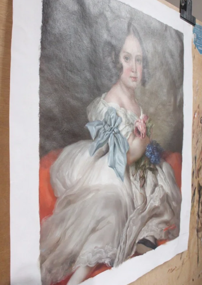 art-portrait-féminin-fille-princesse-peinture-huile-toile -Portrait d'après Winterhalter Princesse Charlotte