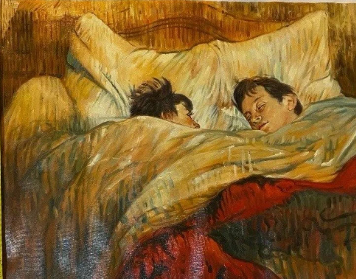 Reproduction peinte à la main de "Au lit" par Henri Toulouse Lautrec