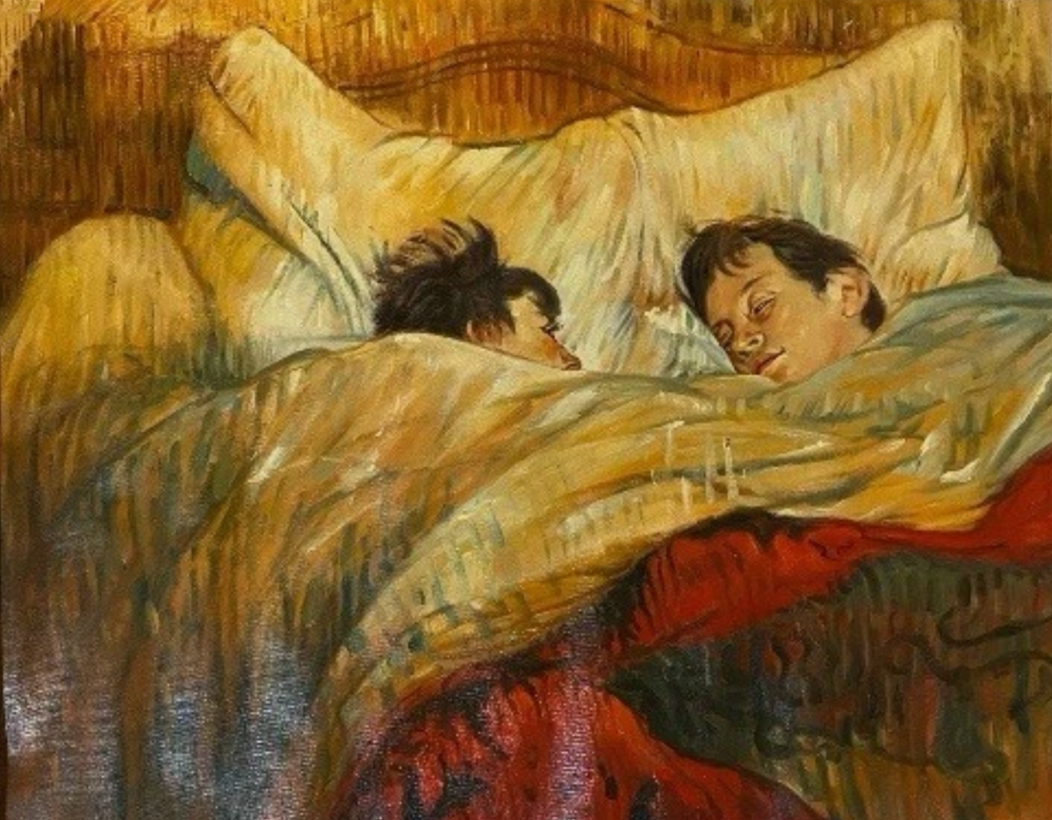 Reproduction peinte à la main de "Au lit" par Henri Toulouse Lautrec