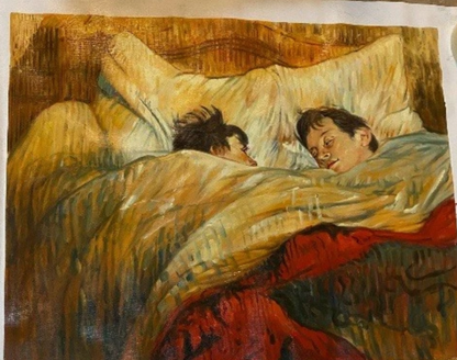 Reproduction peinte à la main de "Au lit" par Henri Toulouse Lautrec