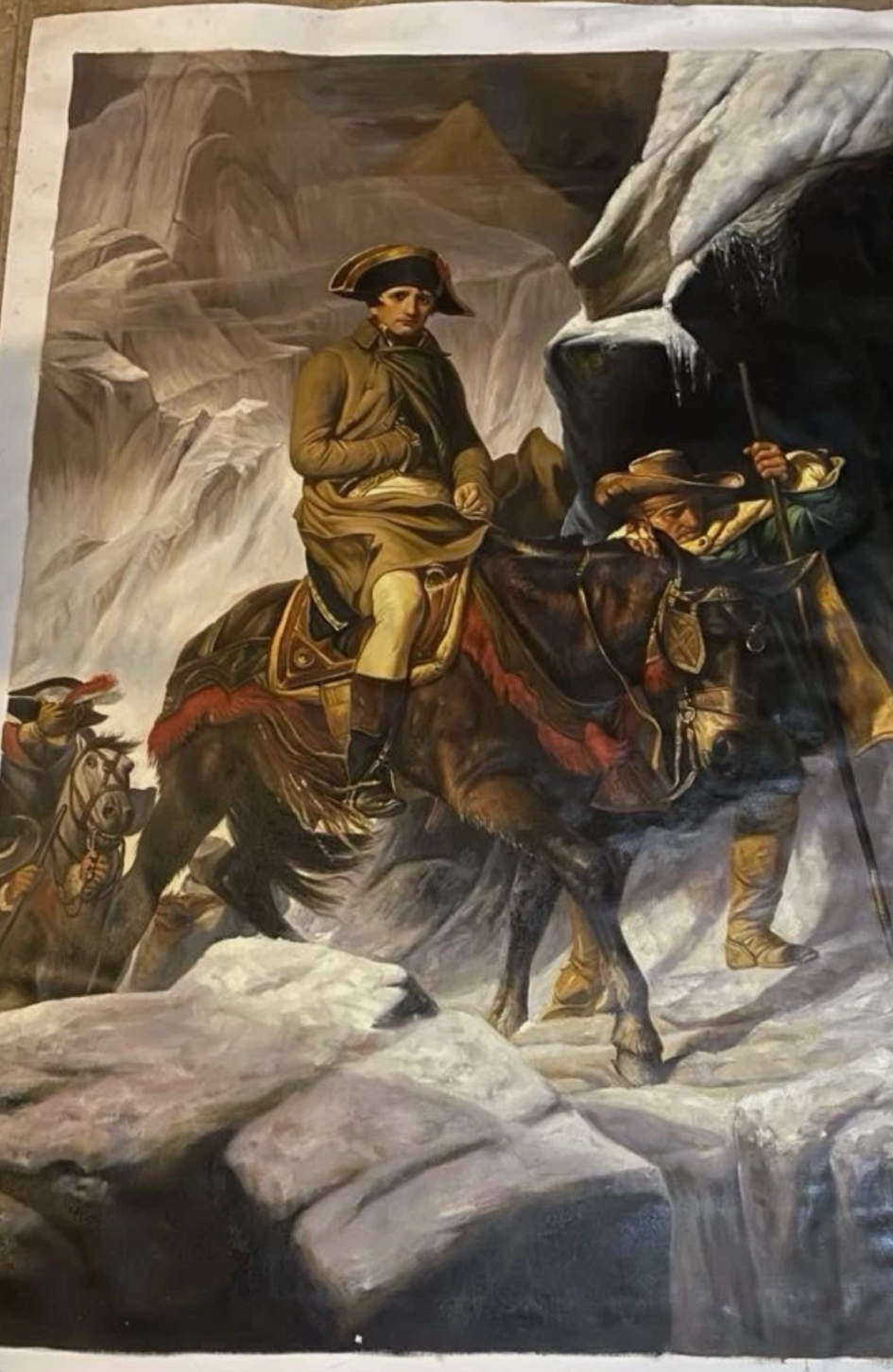 toile peinte à la main "Bonaparte traversant les Alpes" d'après Paul Delaroche