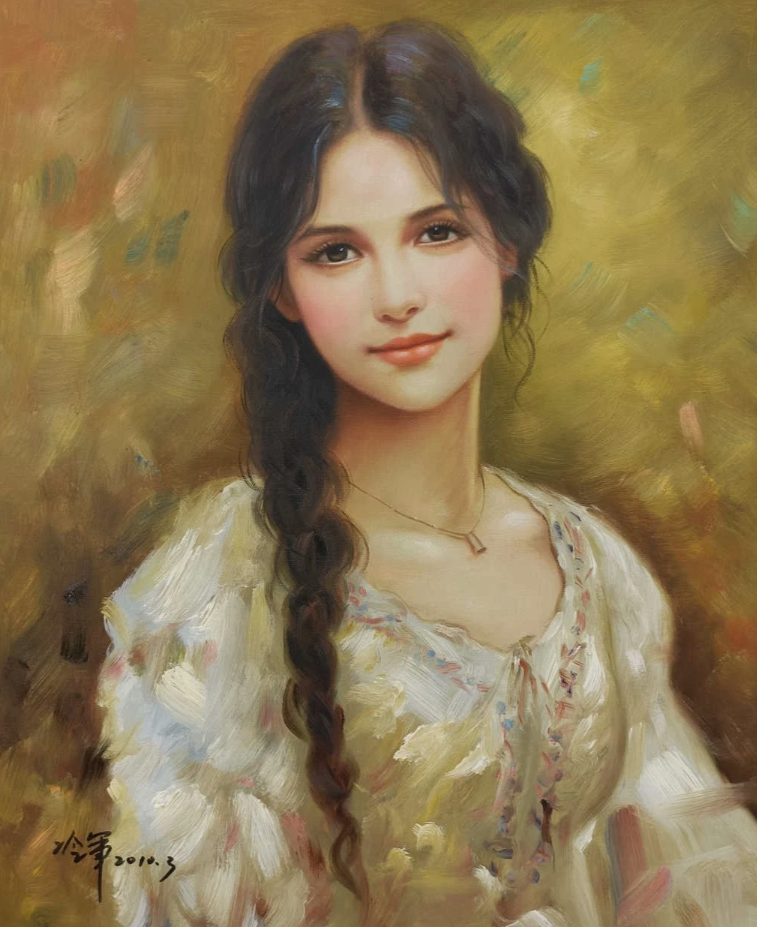 Portrait-traditionel-Peinture à l'huile sur toile "Beauté classique" peinte à la main