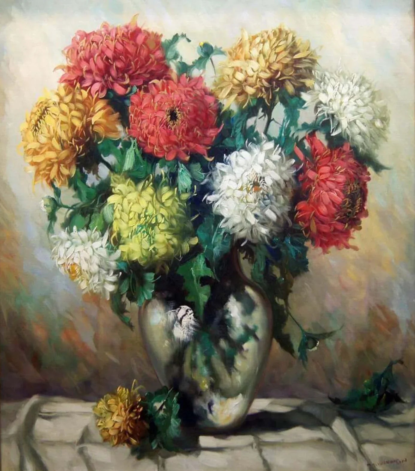 art peinture originale nature morte fleurs chrysanthèmes - Kikooyou Art Gallery