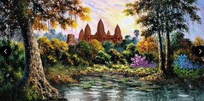 Peinture à l'huile art mural temple Angkor cambodge paysage campagne originale