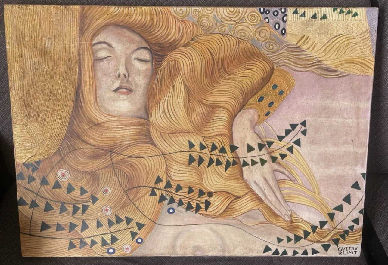 portrait femme blonde à la façon de Klimt tableau peinture huile sur toile signée- kikooyou art gallery - Kikooyou Art Gallery