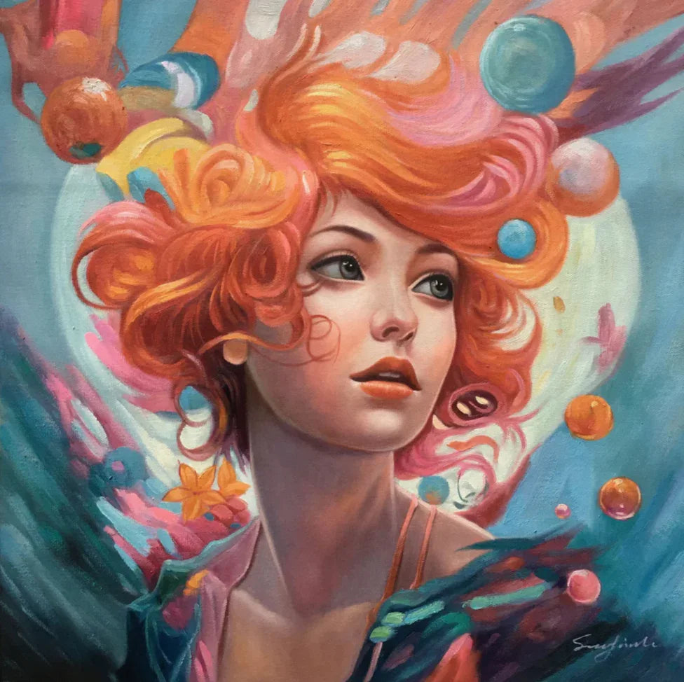 Peinture à l'huile sur toile de lin -fille rousse- bande dessinée-kikooyou art gallery - Kikooyou Art Gallery