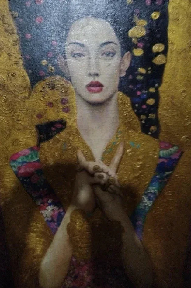 portrait femme d'après Klimt tableau peinture huile sur toile / woman oil painting on canvas- Kikooyou Art Gallery - Kikooyou Art Gallery