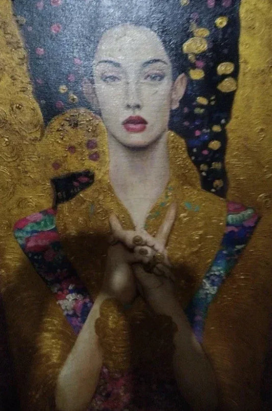 portrait femme d'après Klimt tableau peinture huile sur toile / woman oil painting on canvas- Kikooyou Art Gallery - Kikooyou Art Gallery