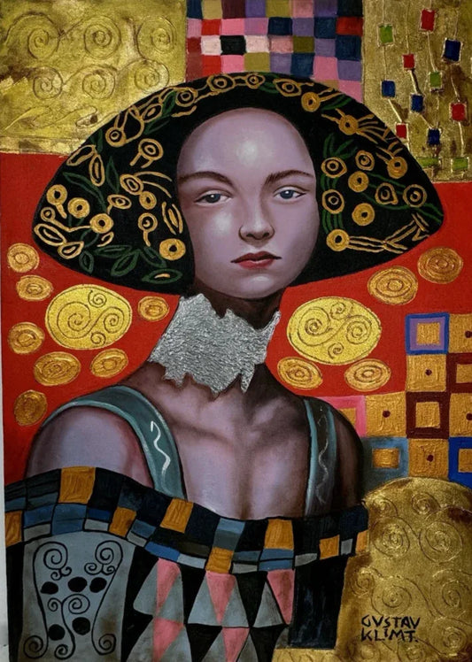 portrait femme ethnique d'après Klimt tableau peinture originale huile sur toile signée - Kikooyou Art Gallery - Kikooyou Art Gallery