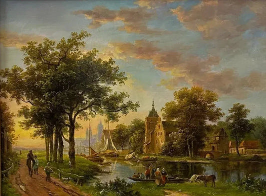 Tableau contemporain : Village serein, huile sur toile, encadré - Kikooyou Art Gallery - Kikooyou Art Gallery