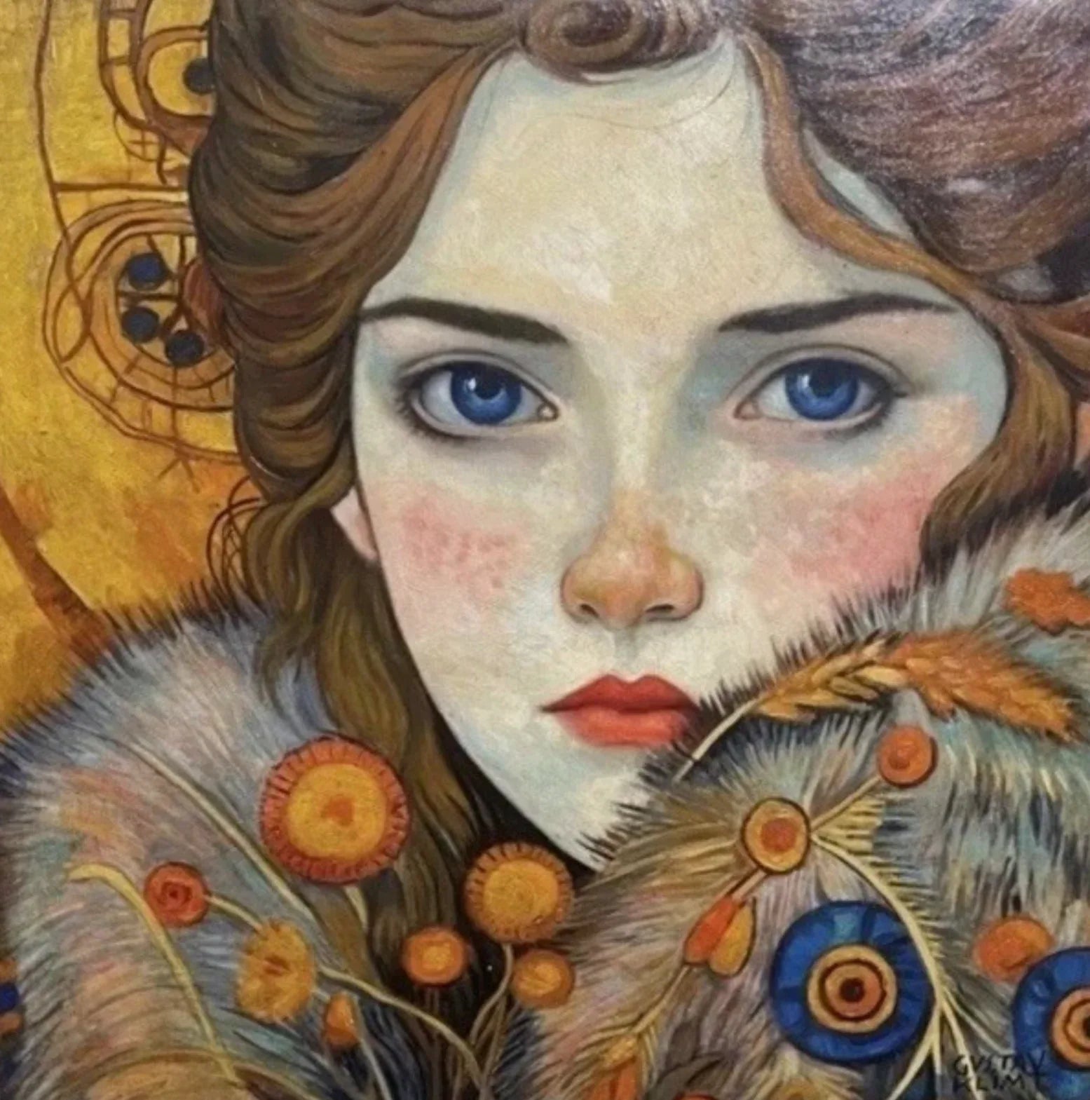 portrait femme yeux bleus à la façon de Klimt peinture huile sur toile- kikooyou art gallery - Kikooyou Art Gallery