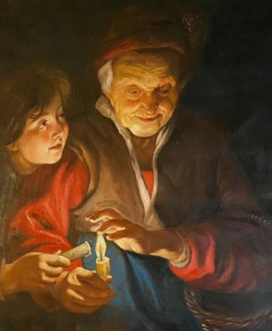 Réplique peinte à la main "vieille femme et garçon à la bougie" d'après P. Rubens - Kikooyou Art Gallery - Kikooyou Art Gallery
